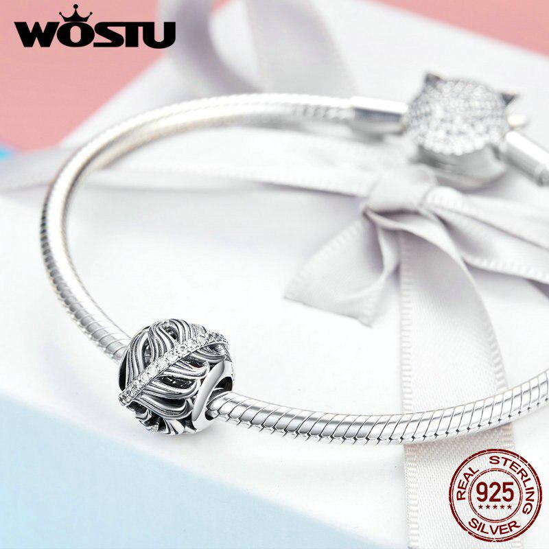 WOSTU 925 argint sterling pene margele zircon Charms se potrivesc cu pandantiv colier femei DIY bratara