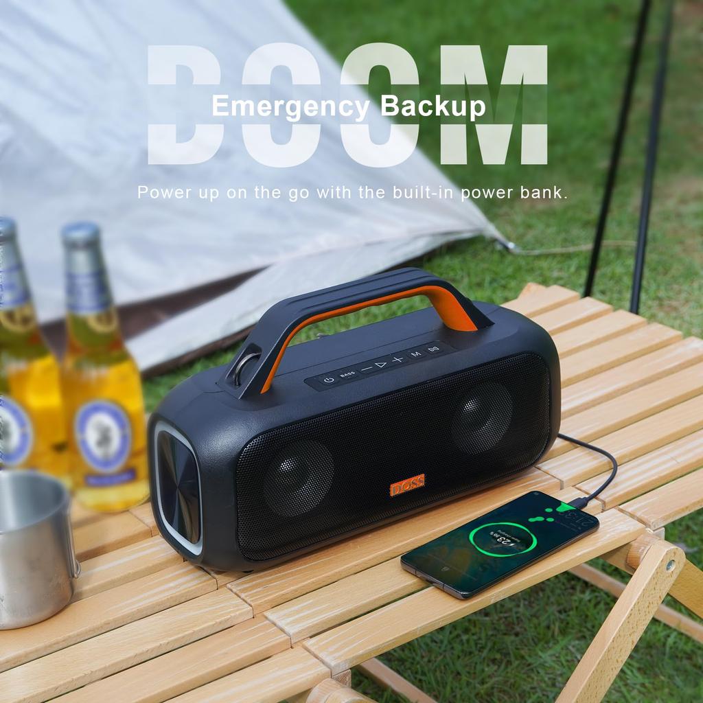 DOSS Extreme Boom S Bluetooth 60W with IPX6 25 Hours of Enhanced Mobile Shoulder Strap for and Stores Speaker, Loud, Wireless, Portable, Outdoor,