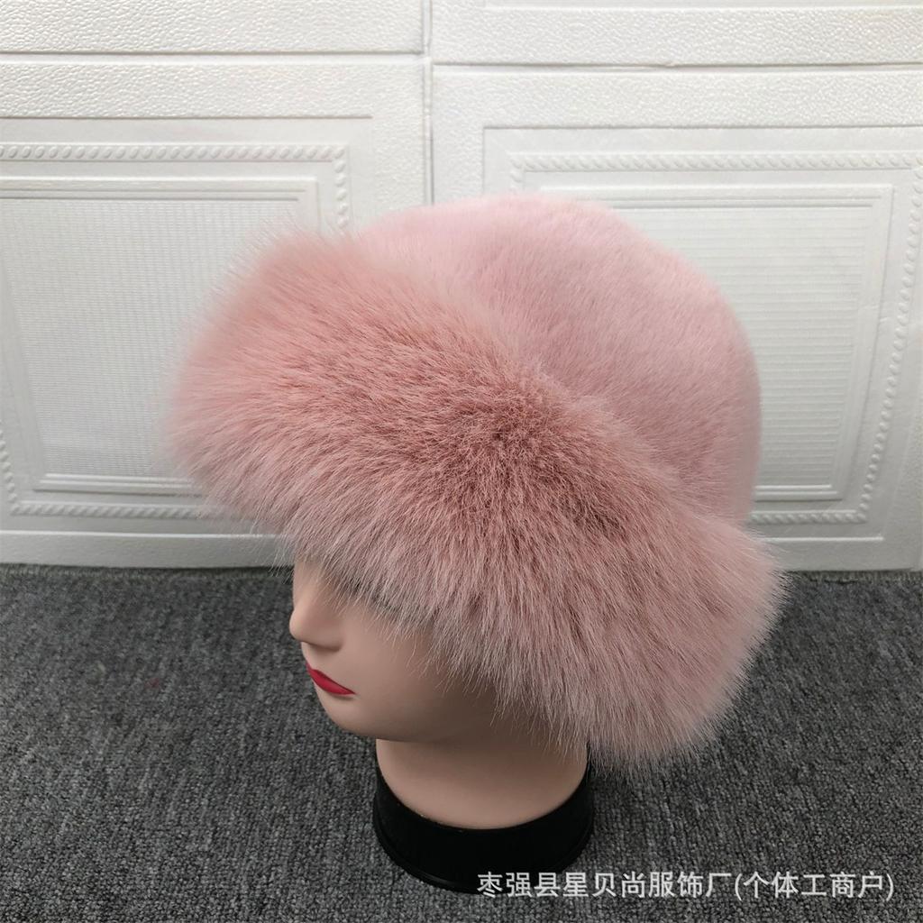 Spot autumn and winter thick plush hat with large brim imitation mink fox fur warm fashion hat for women