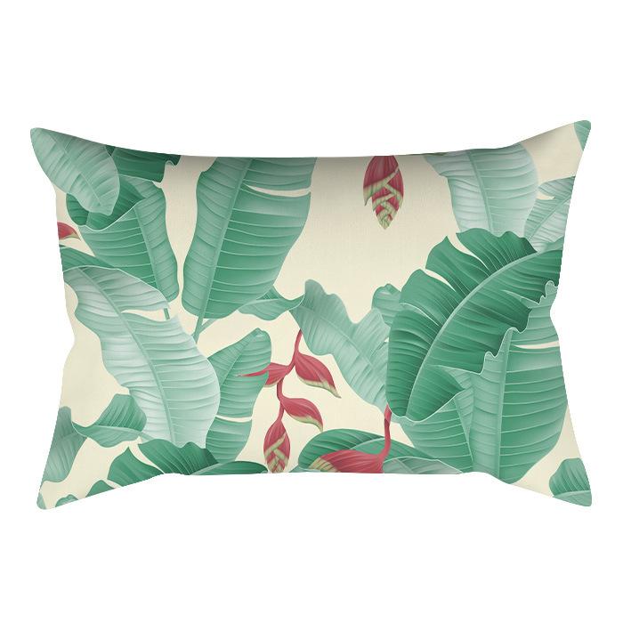 Home Flower and Green Plant Rectangular Waist Pillowcase, Peach Skin Velvet Digital Printed Throw Pillow, Office Waist Cushion Cover