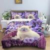 3D Cat Print Duvet Cover Floral Bedding Set Twin Full For Kids Girls Boys Room Luxury Microfiber Quilt Cover