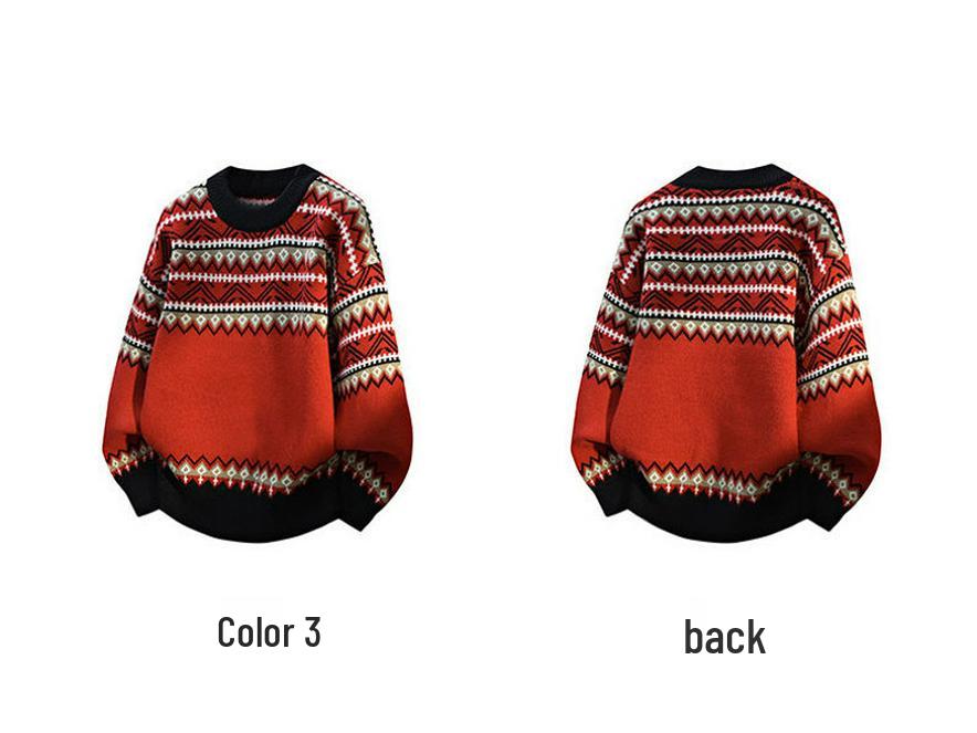 Autumn 2025 Retro Ethnic Round Neck Knit Sweater Coat