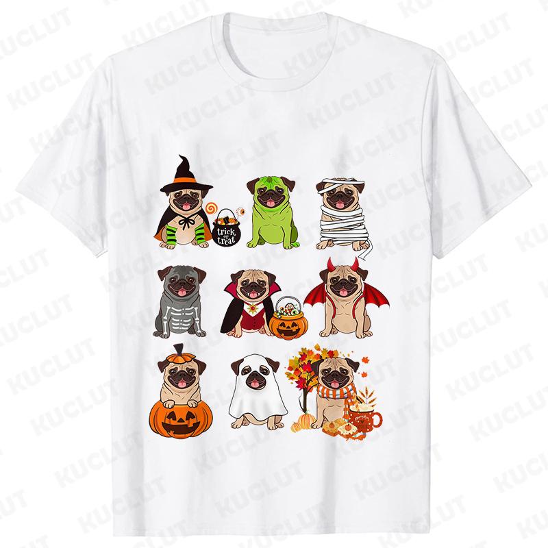 Dog Horror Halloween Women TShirts Pug Dog Shirt Harajuku Graphic Tops Female Summer Fashion Shirts Halloween Pug Dog Tshirt