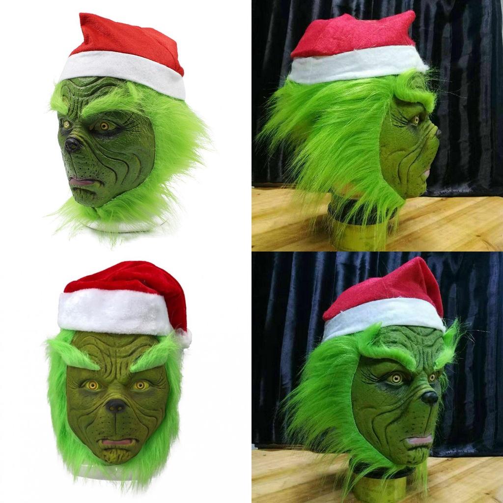 Psotny Zielony Potwór Maska Grincha z Czapką Świąteczną Dla Dorosłych Zabawa Cosplay
