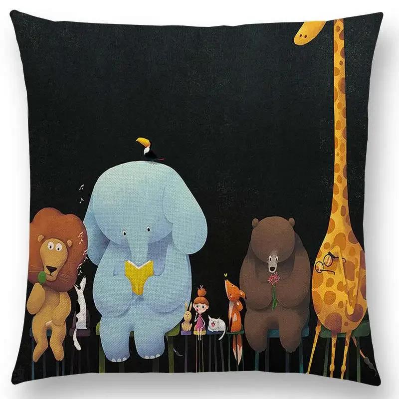 Neuankömmling Niedliche Cartoon-Tiere Kleine Katze Traum Elch Hübsches Mädchen Wald Leuchtender Stern Kissenbezug Sofa Wurfkissenbezug