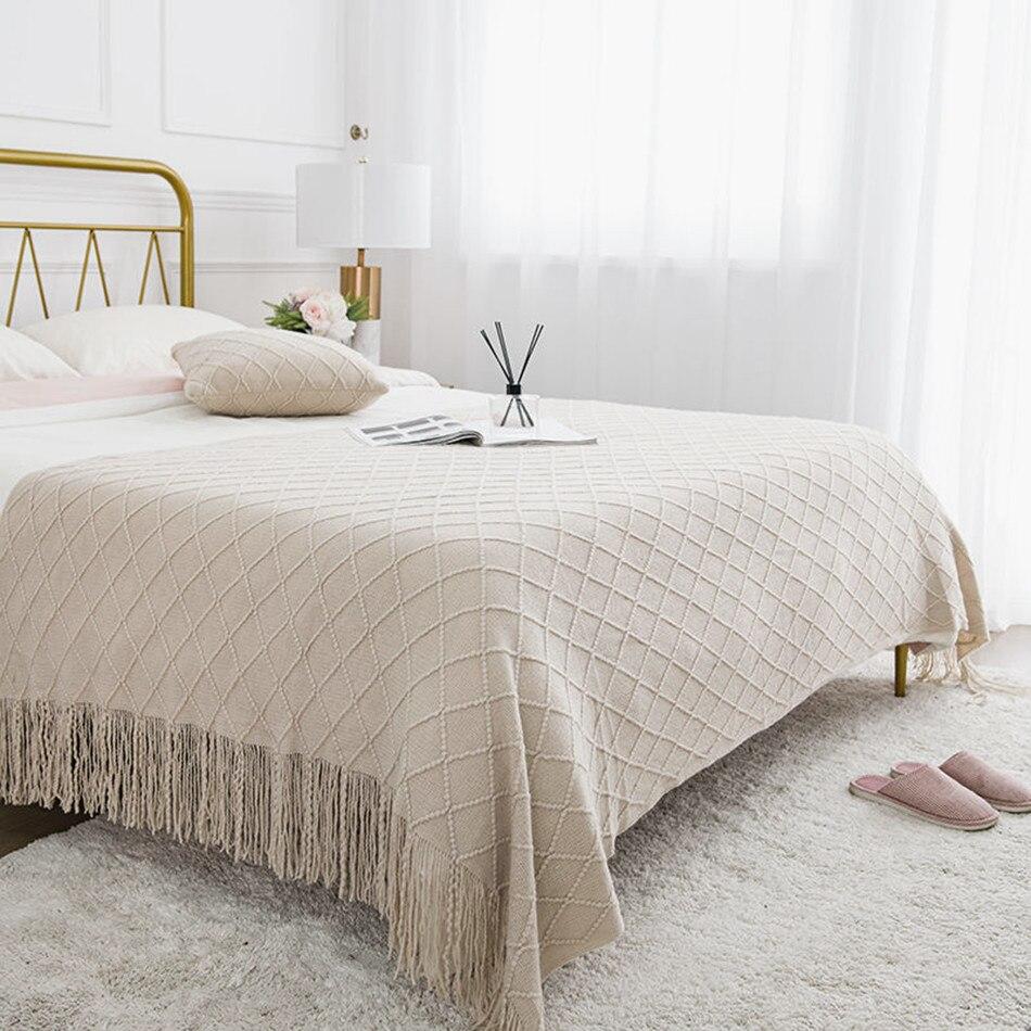 Coperta Plaid a Maglia con Nappe Morbida Stile Bohemien per Letto Divano Copriletto Decorazioni Coperte
