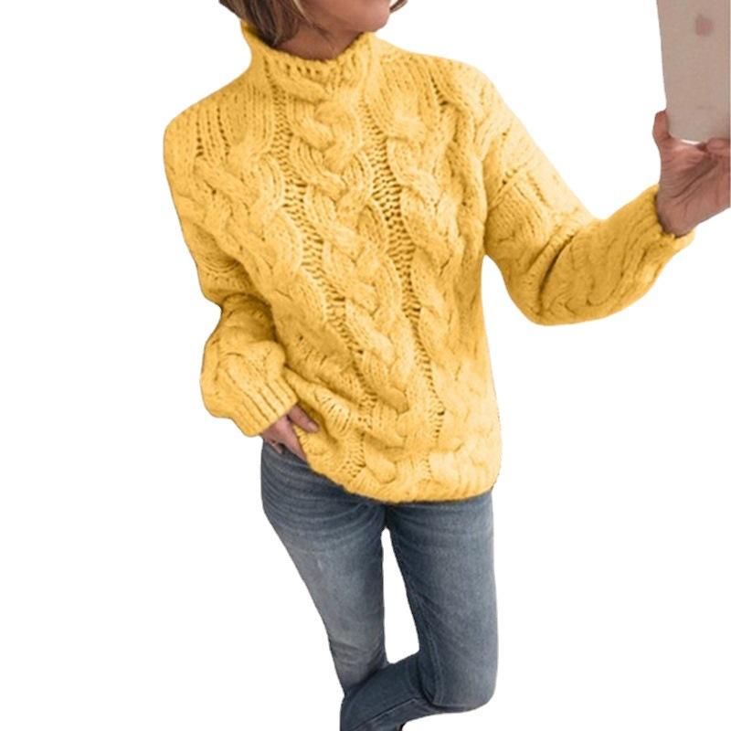 Pullover Loose Fit Elegant Commuter Knit Top Solid Colour High Neck Cable Knit Fashion Jumper Women's Long Sleeved Luxurious Relaxed Versatile Top