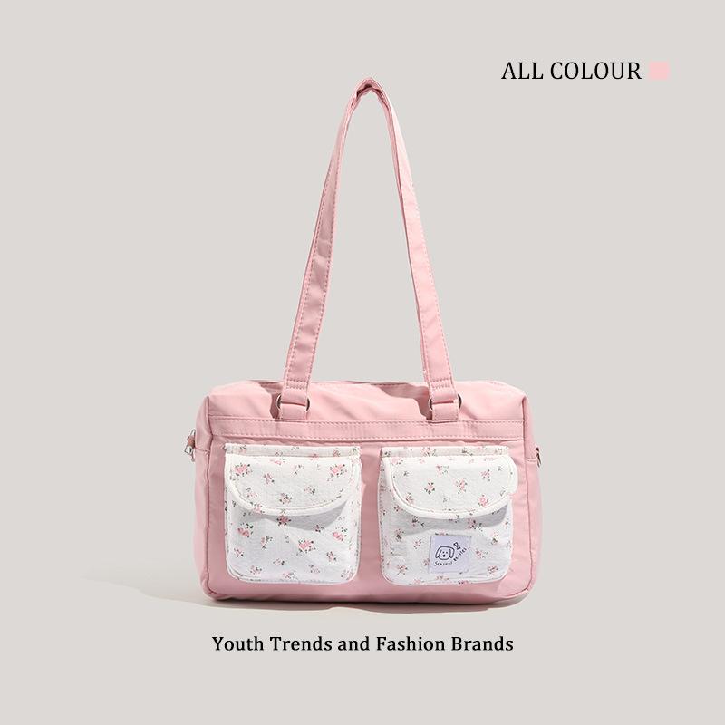 Pink Floral New Shoulder Bag Summer Large Capacity Out Versatile Trend Cute Commuter Bag