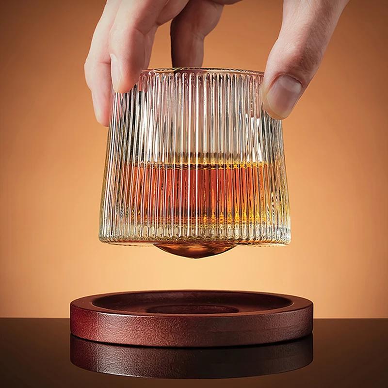 200ML Whiskey Glasses with Base Durable Spinning Glassware Set Cocktails Wine Brandy Cup Party Drinking Glass Twist Tumbler