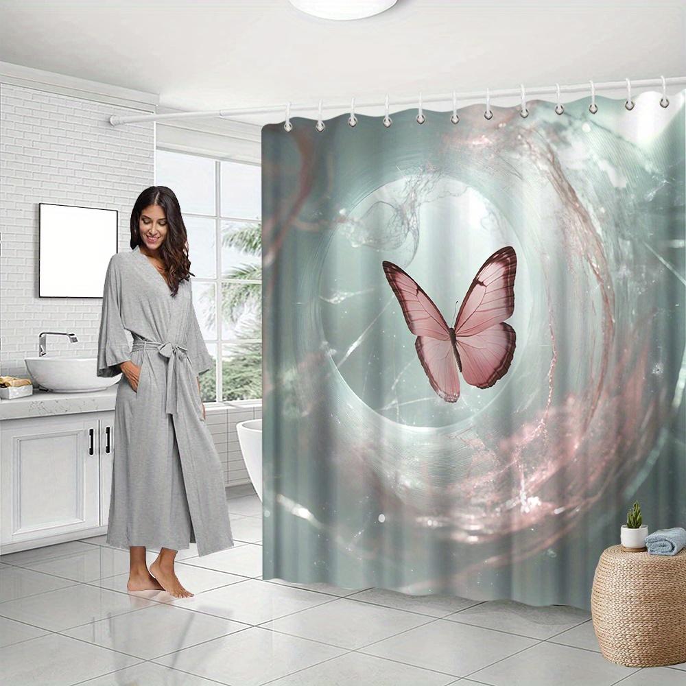 Butterfly & Floral Shower Curtain - Vibrant Pink Design, Fade-Resistant Polyester, Perfect For All Seasons Bath Decor