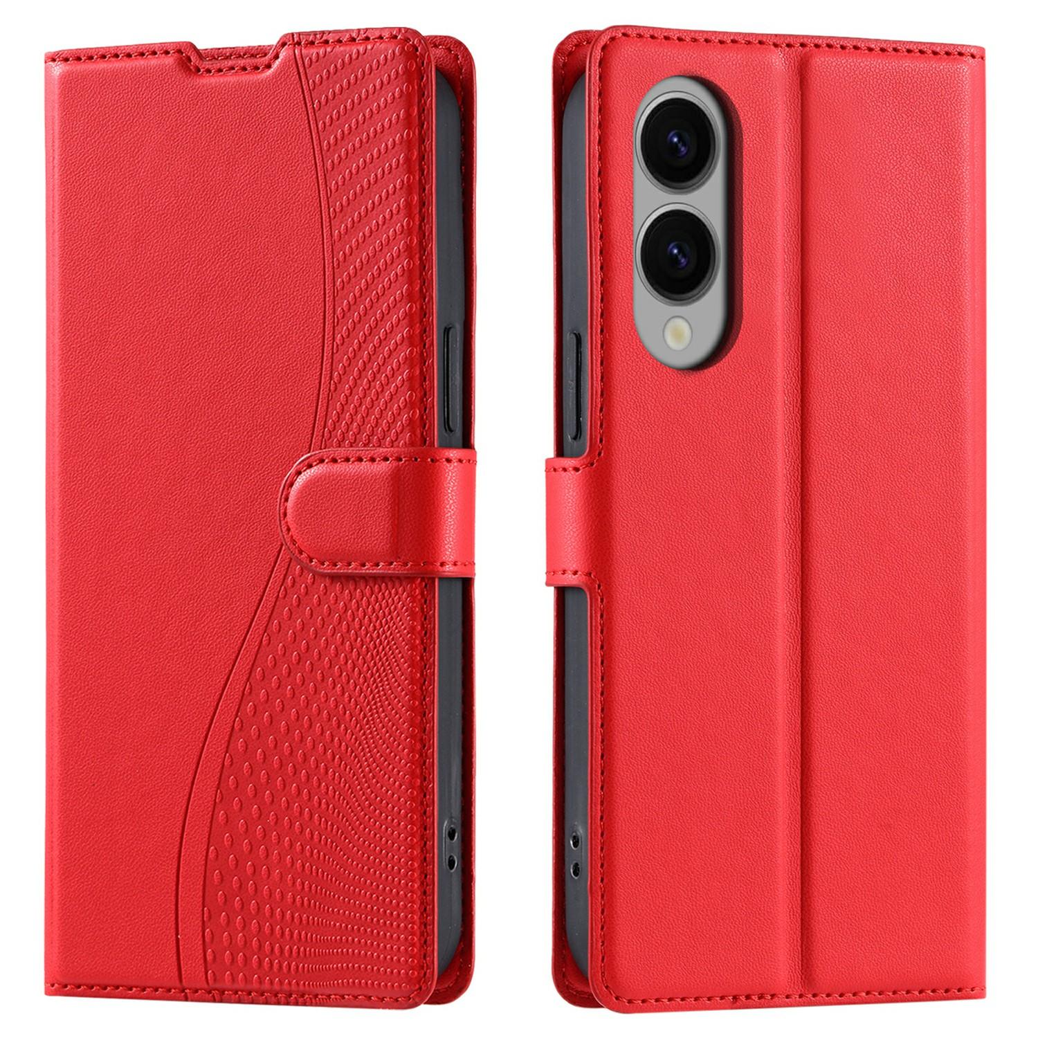

For Samsung Galaxy S25 Edge Case Dots Imprinted PU Leather Flip Phone Cover with Card Slot,Strap Red