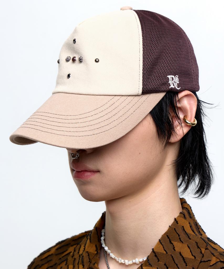 Aleseueseussi Western Rivet Mesh Cap - Brown/Beige