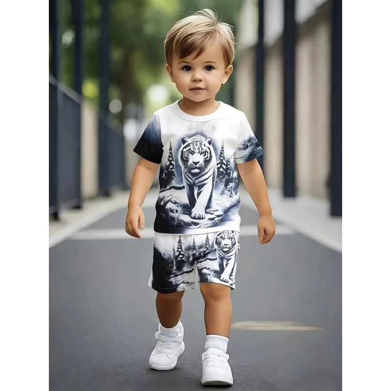 

Trendy Outfit for Kids Featuring a Two-Piece Set with an Animal Print of a White Tiger, for Outdoor 160