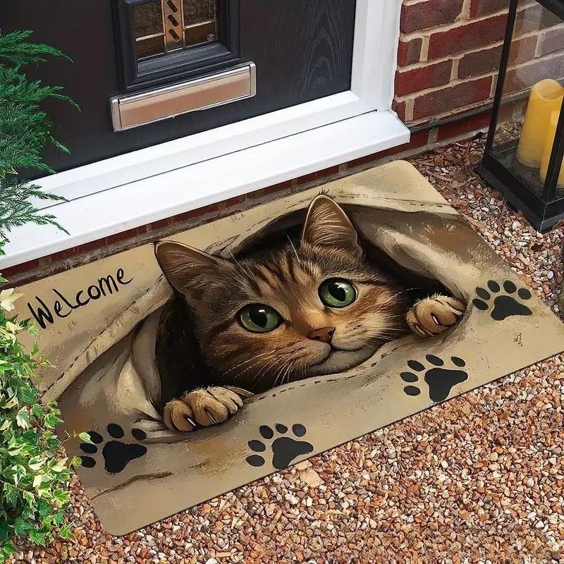 

Cute 2D Peeking Cat Welcome Doormat Non-Slip Entry Floor Mat, Decorative Cat Paw Print Rug for Home Door Mat for Cat Lovers 40x60cm