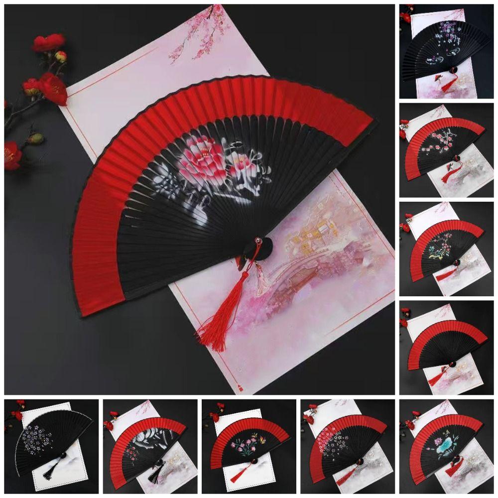 Chinese Style Tassel Folding Fan Portable Elegant Handheld Fans Wedding Party Decor