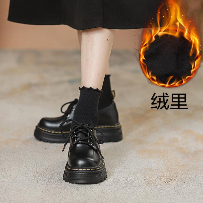 Inner height increase 7CM thick-soled velvet small size 3233 round head lace-up small leather shoes women