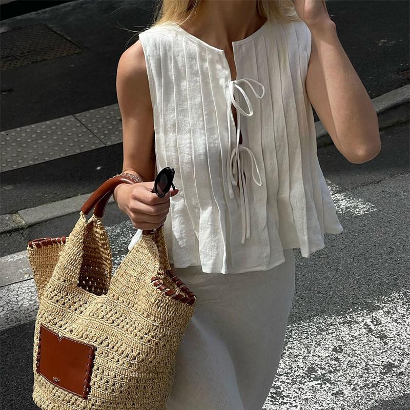 White Bandage Ribbed Sexy Tank Top Shirts Women Hollow Out Lace Up Sleeveless Slim Tops Hottie Summer Deep V Neck Street Sexy Beach Bandage Y2k Vest