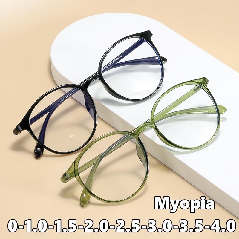 Vintage Round Computer Glasses Classic Tranpsparent Minus Diopter Eyewear Blue Light Blocking Prescription Glasses 0 To -4.0