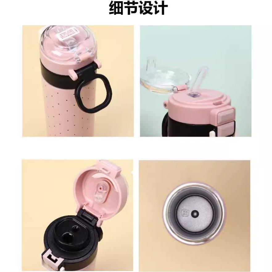 Water Bottle Cute Student Cartoon Thermos Cup Portable School Water Cup Simple Stainless Steel Elastic Cover Double Drinking Straw Cup