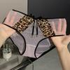 Damen Sommer Sexy Spitze Glocke Leopardendruck Hohl Netzgarn Atmungsaktiv Mittlere Taille Dreieck Slip