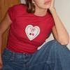 T-shirt imprimé Cherry Love pour femmes Spice Girls, pull à col rond, bas slim, hauts courts, printemps été