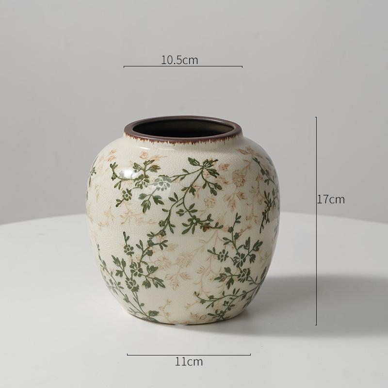 American Country Crackle Glaze Ceramic Milk Jug Vase - Pastoral Feng Shui Flower Arrangement Retro Decor