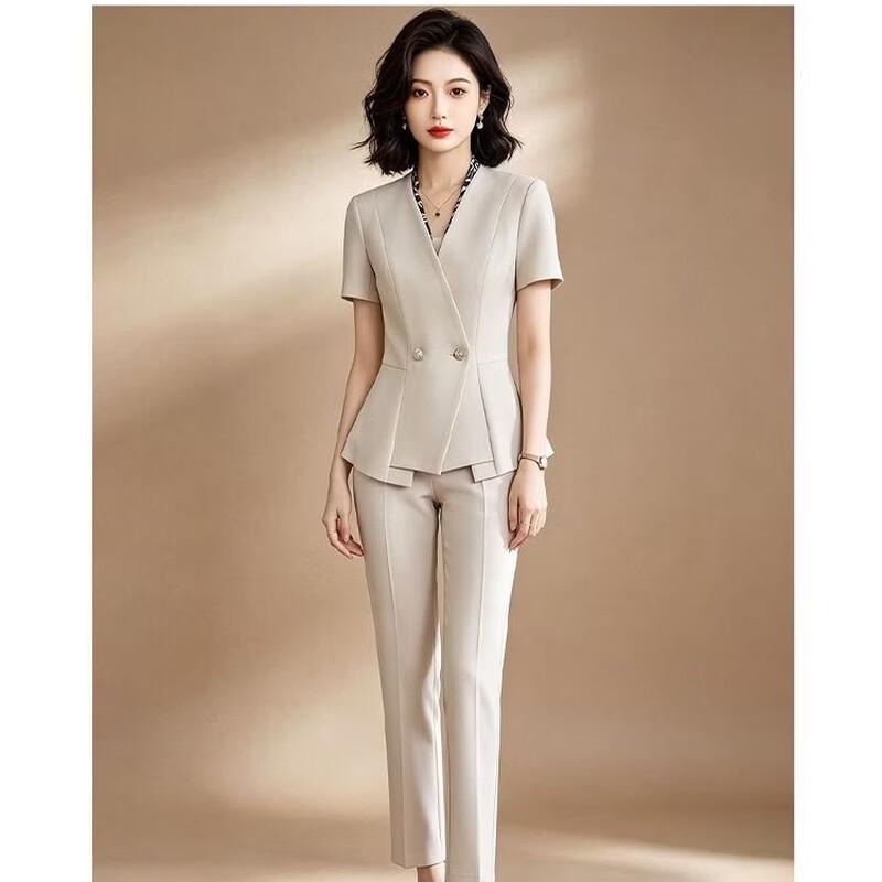 Women's V-Neck Short Sleeve Blazer & Pants Set