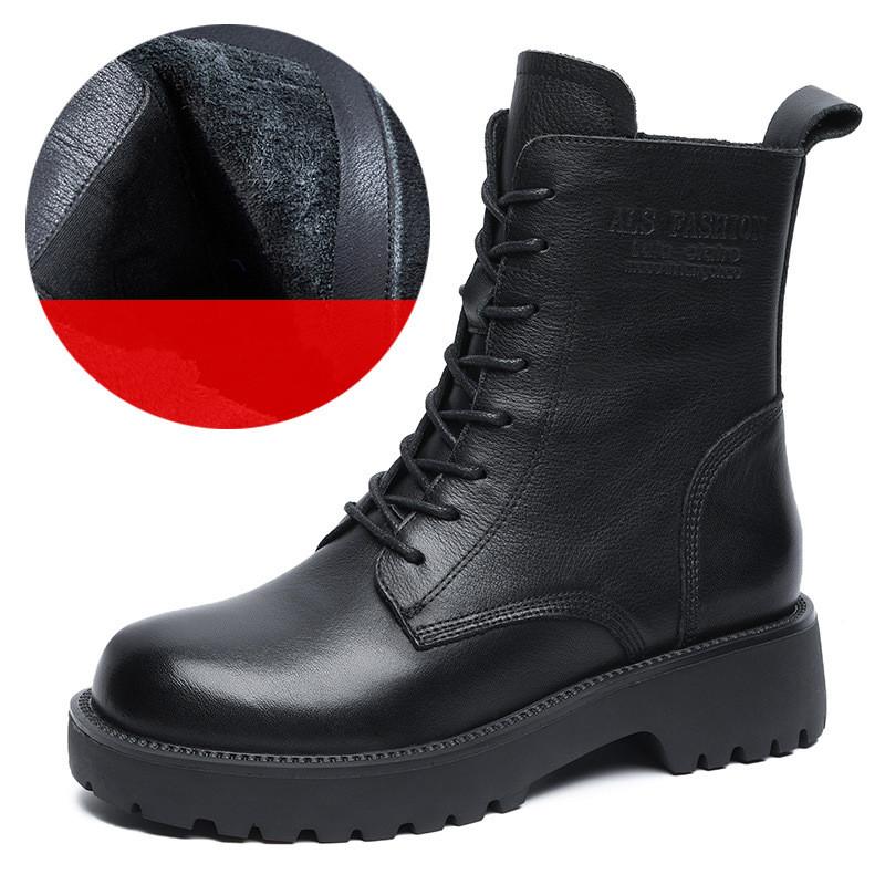 

Johnature Укороченные сапоги на толстой подошве из натуральной кожи в стиле ретро, удобные женские сапоги до середины голени 39 чёрный