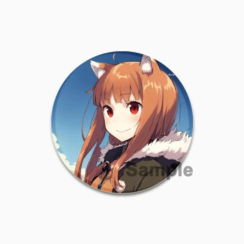 32/44/58mm 58mm Kurafuto Rorensu Horo Badge Cute Anime Wolf Brooches Handmade Platic Lapel Pin for Clothes Hat Backpack Jewelry Accessories
