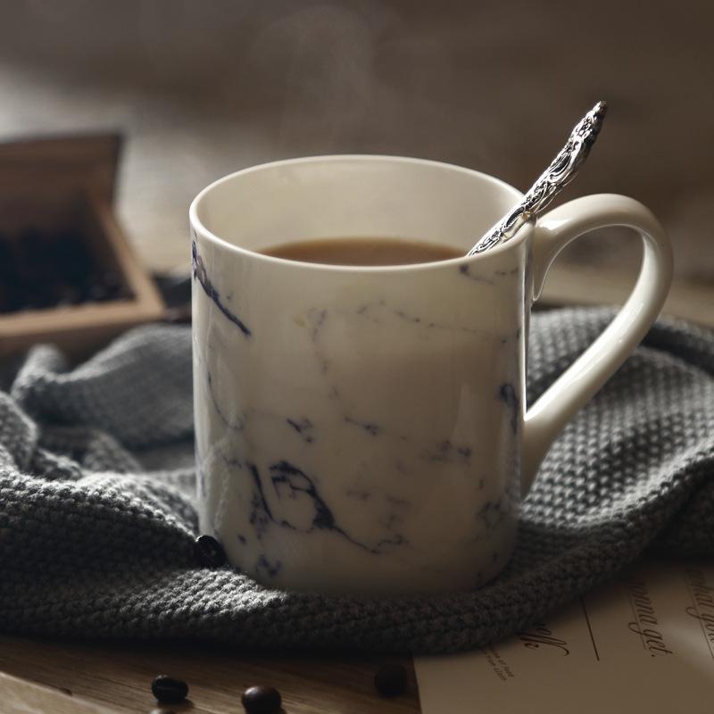 350ml Ceramic Marbled Mug Modern Blue Marble Mug Porcelain Water Milk Cup Breakfast Juice Cup Microwave Safe