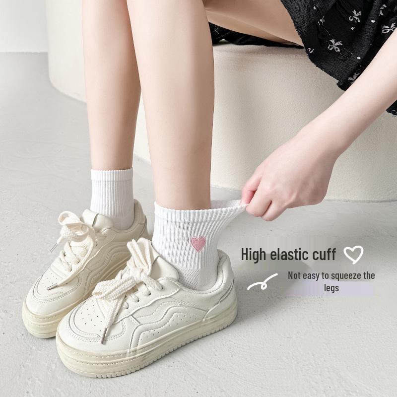 Damen Sommer Atmungsaktive Baumwollsocken mit Herzstickerei