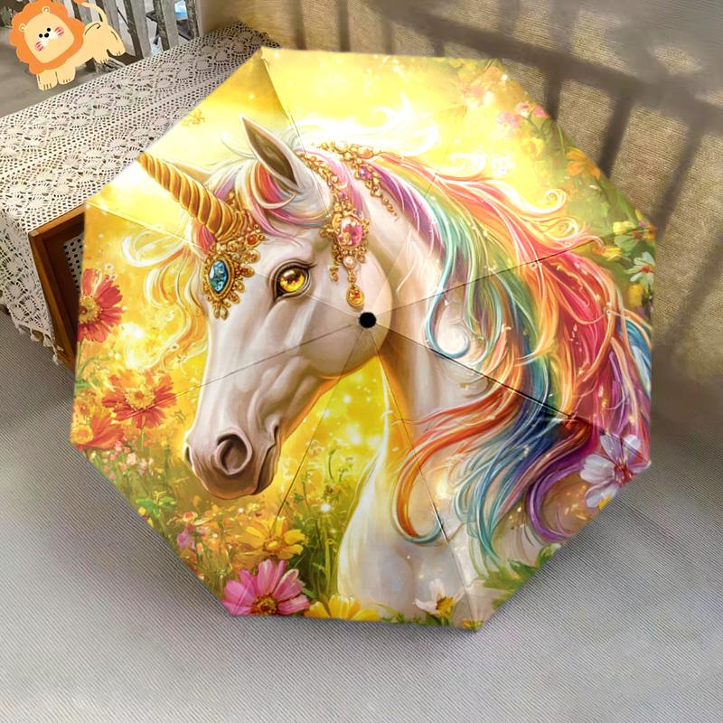 1 PC Automatic Folding Umbrella - Unicorn Fantasy Pattern, Portable & Foldable Design with 8 Ribs, Christmas Birthday Gifts