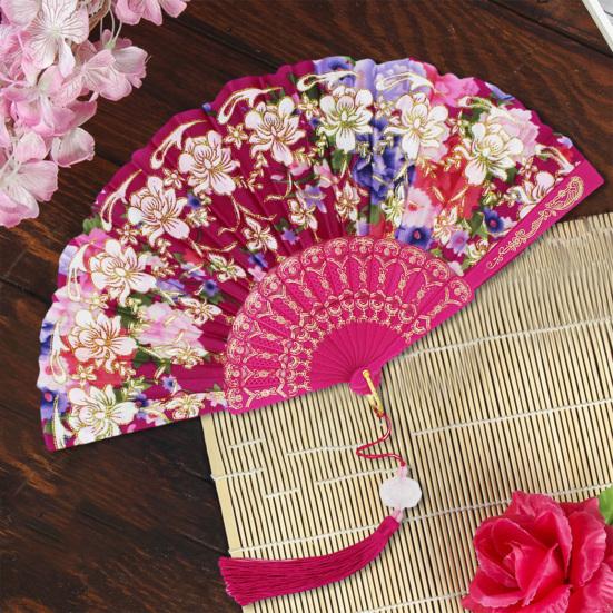 1 Set Folding Hand Fan Lightweight Elegant Exquisite Floral Pattern Decorative Folding Fan Wedding Party Supply