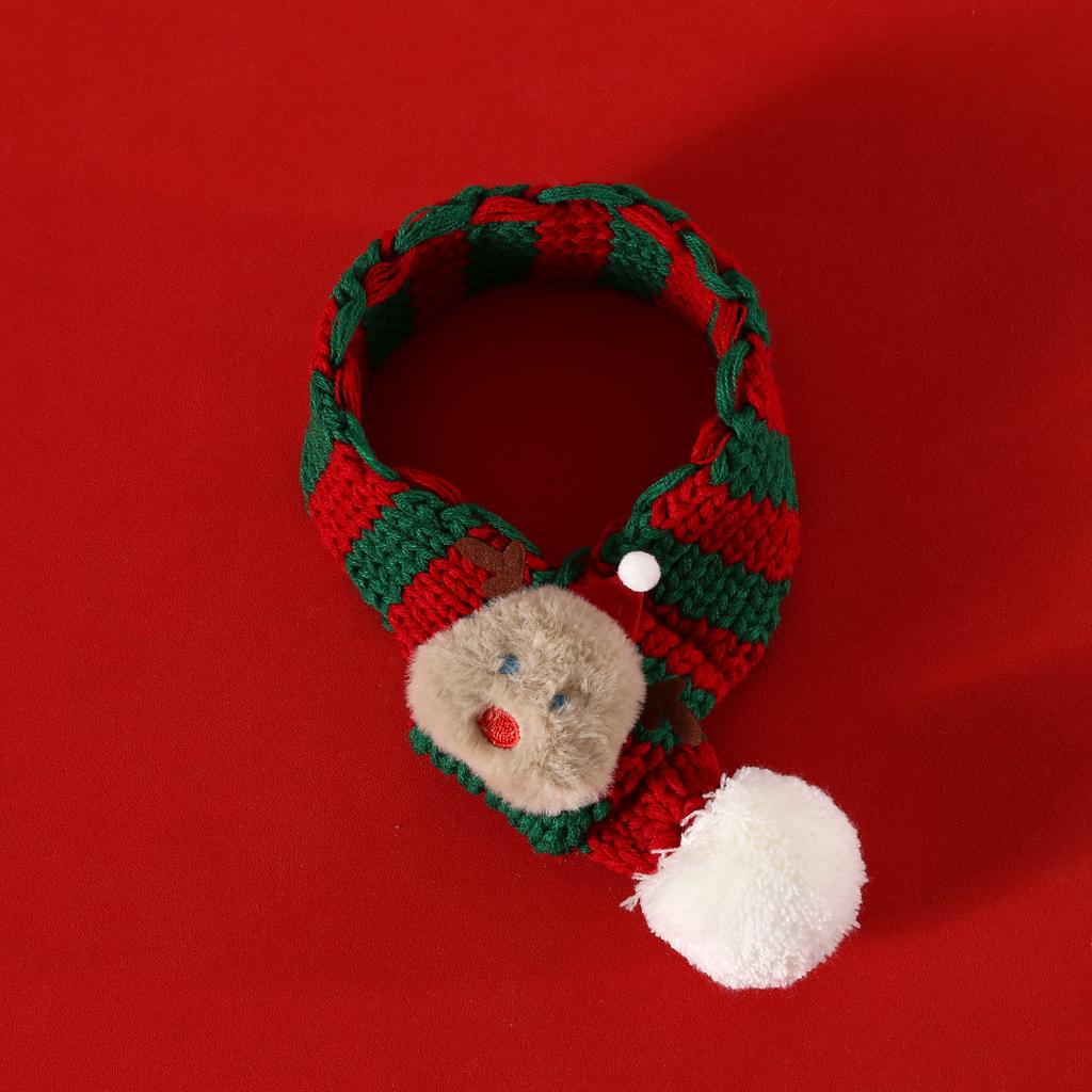Pet Yarn Christmas Scarf Striped Ball Christmas Tree Snowman Reindeer Cartoon Hat Accessories Dog Scarf Puppy Accessories