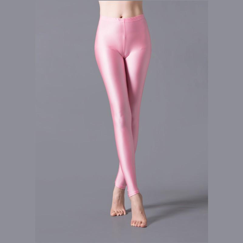 Glossy Fluorescent Leggings: Smooth, Solid Color Dance Performance Pants
