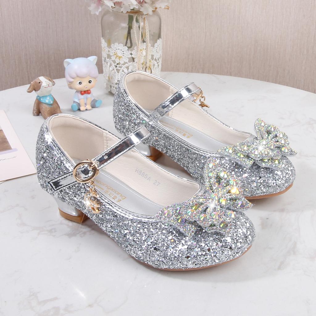 Mädchen-High-Heel-Schuhe 2026 Neue Prinzessinnen-Schuhe für kleine Mädchen, Tanzflats, mit Kristallen verzierte Kinder-High-Heels mit weicher Sohle