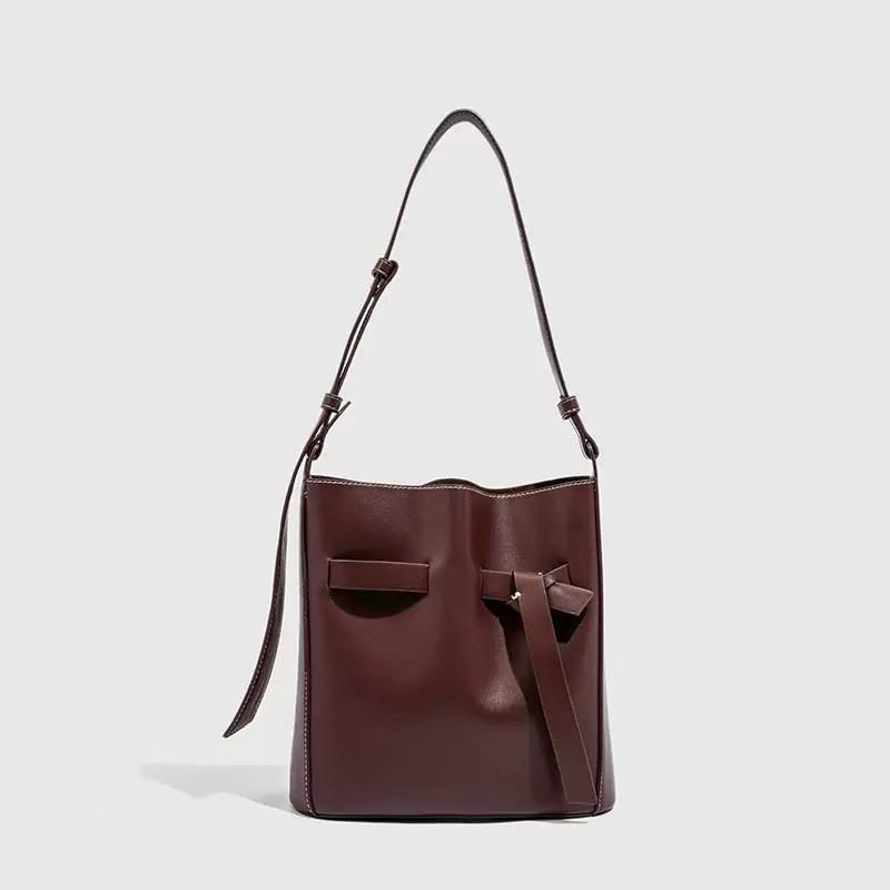 

ZA Cross-border Women s Bag Knot Decoration Stitch Line Large-capacity Portable Niche Simple Single-shoulder Cross-slung Bucket Tote вина червоного кольору