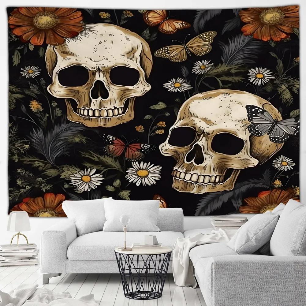 Red Rose Skull Tapestry Skull Blood Print Halloween Decorative Tapestry Home Living Room Room Decorative Wall Hanging