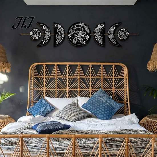 Artistic Wood Moon Phase Decor Boho Wall Decoration, Phases Art, Minimalist Star Wooden Art Gothic Witchy Door Pediment Pediments Hanging Sign