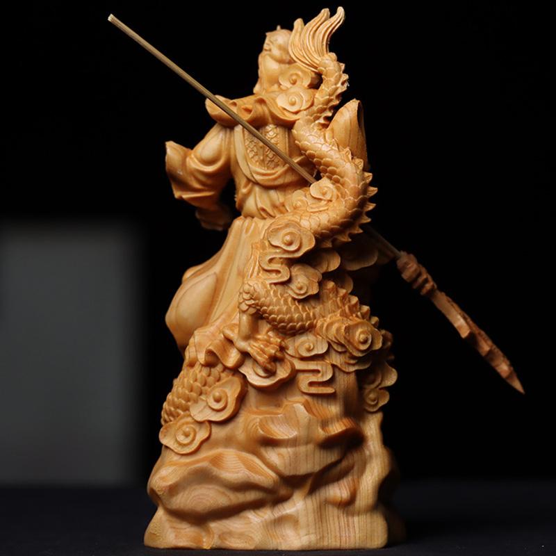 Natural Cypress  Nine Dragons Guan Gong Statue Wealth God Guan Gong  Chinese style home, room, office, and character decorations