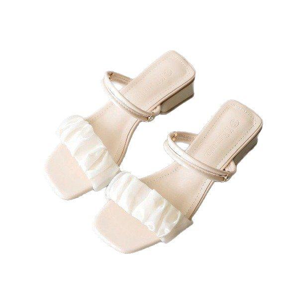 Women's Summer 2025 French Style Chunky Heel Sandals: Mid-Heel Internet Celebrity Two-Wear Sandals and Slippers