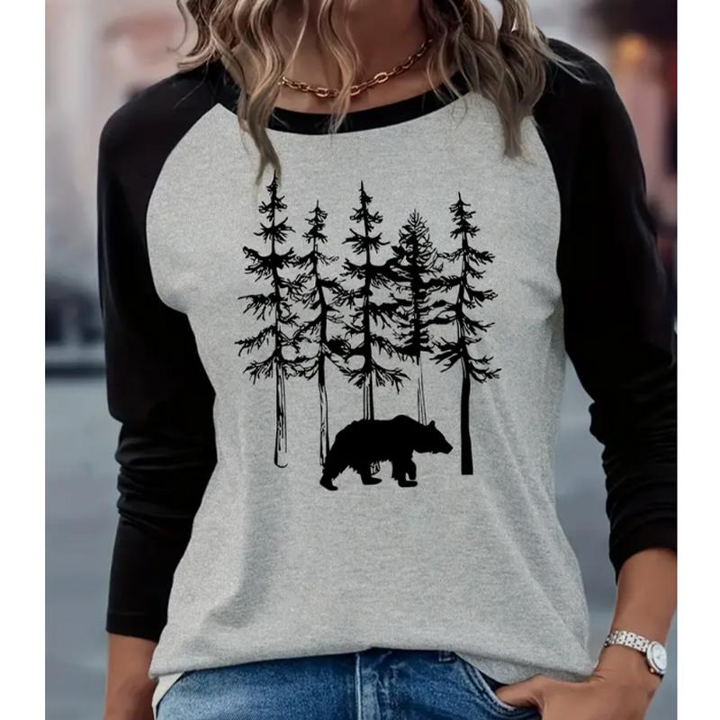 2025 Autumn & Winter Women's New Casual Crew Neck Long Sleeve Top 3D Tree Pattern