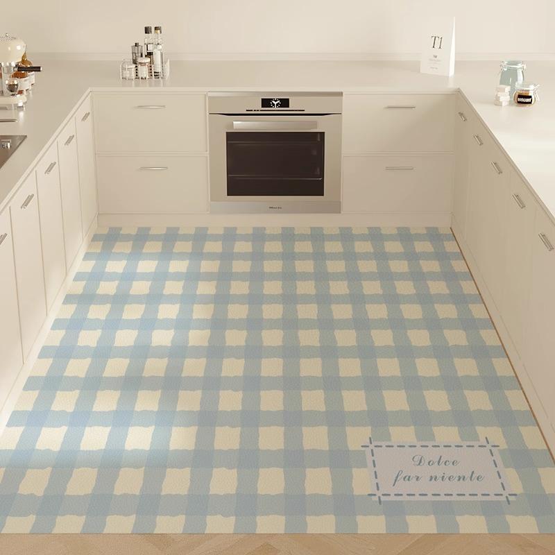PVC Carpet for Kitchen Waterproof Dust-proof Easy To Clean Leather Floor Mat Fashion Dopamine Checkered Balcony Rugs Alfombra 