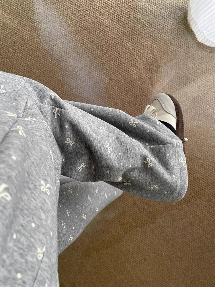 Three-Dimensional Waistband Korean Retro Bow Polka Dot Wide-Leg Grey Sweatpants Women's New Autumn/Winter Trend.