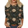 Trendy Vintage 3/4 Sleeve Top For Women ,Ladies Casual Three Quarter Sleeve Round Collar Printed T-Shirt Blouse