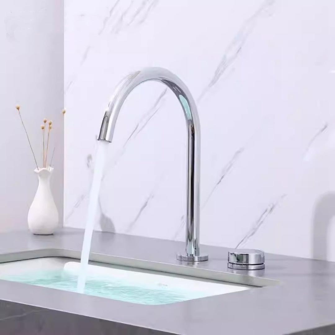 Nickel Basin faucet Black Bathroom Faucet two holes Grey Widespread bathroom faucet sink tap 360 rotating widespread basin Tap