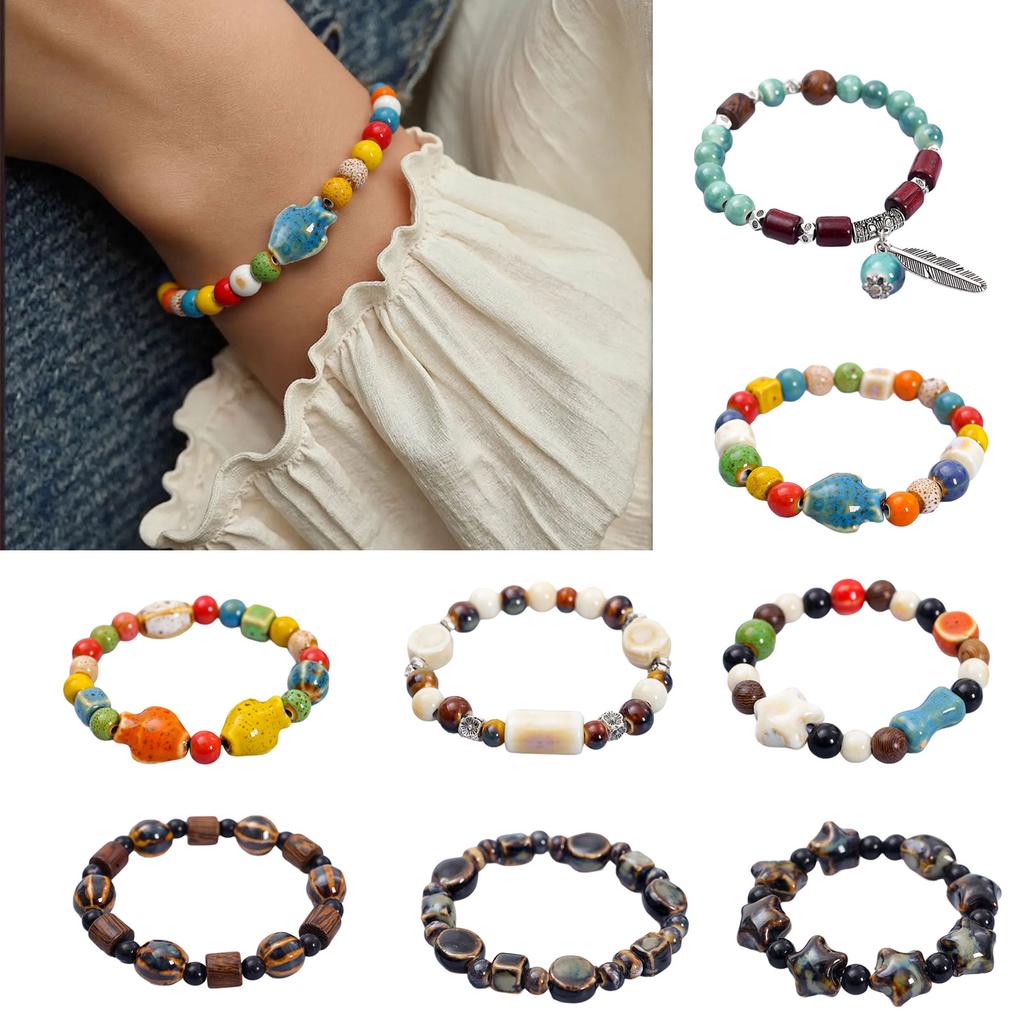 Färgglatt Kattinspirerat Keramiskt Pärlarmband Handgjort Keramiskt Pärlarmband med Färgglad Katt för Kvinnor och Tonåringar