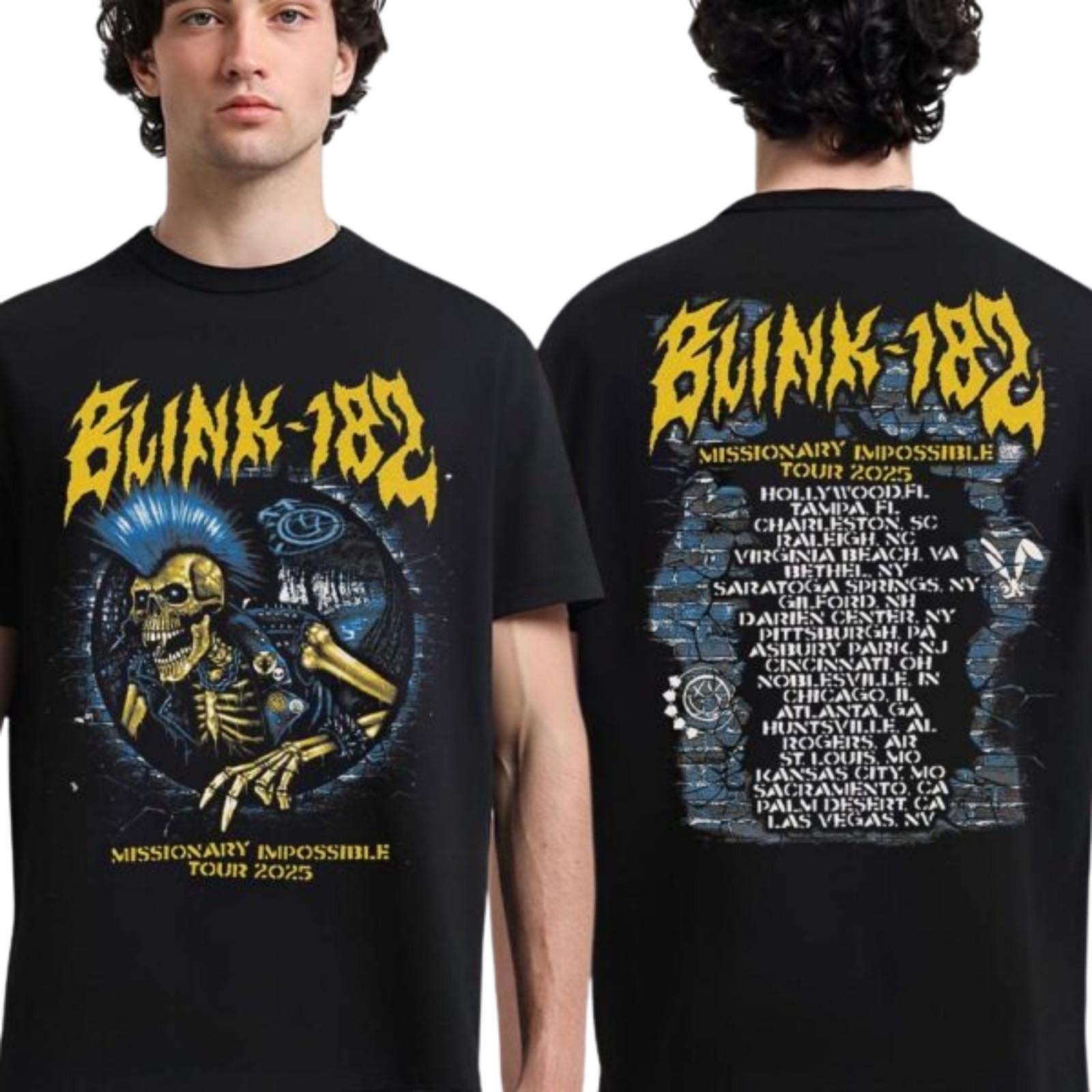 Blink 182 Mission Impossible Tour 2026 Skeleton Punk Rock Road Tee S