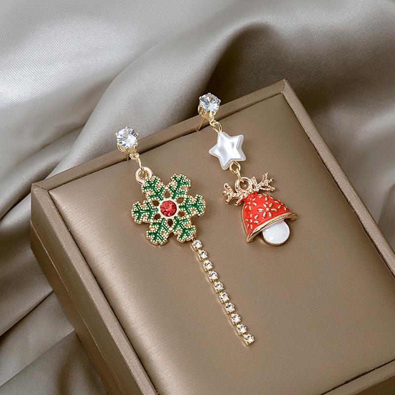 Christmas Cartoon Bell And Snowflake Earrings With Alloy For Holiday Party Accessory