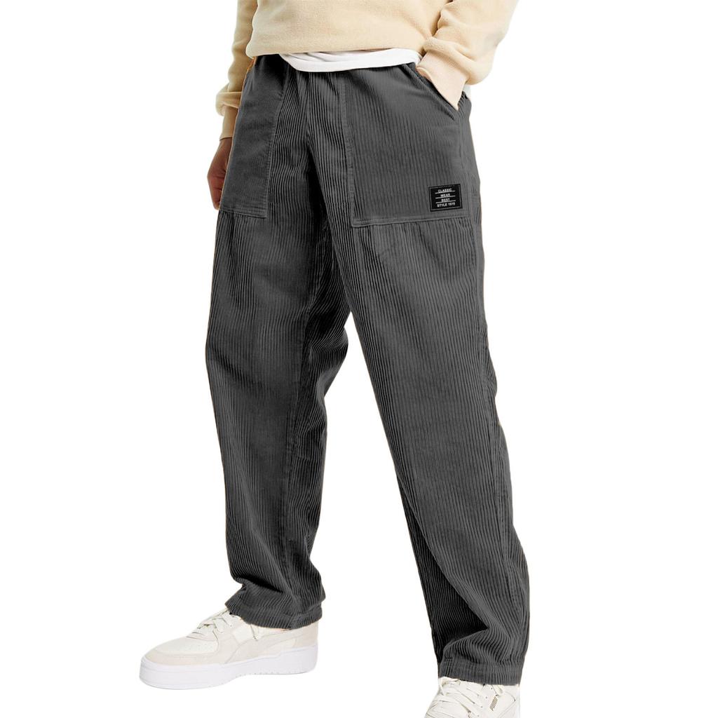 Men Baggy Loose Fit Casual Straight Leg Uncuffed Cargo Sweatpants Fall Winter Velvet Long Trousers